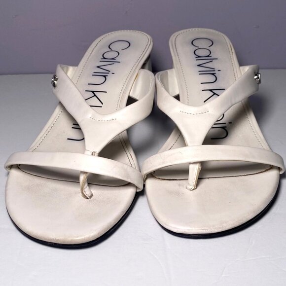 Calvin Klein White Strappy Heeled Sandals Women Sz 7  Casual Cottagecore - Picture 3 of 6